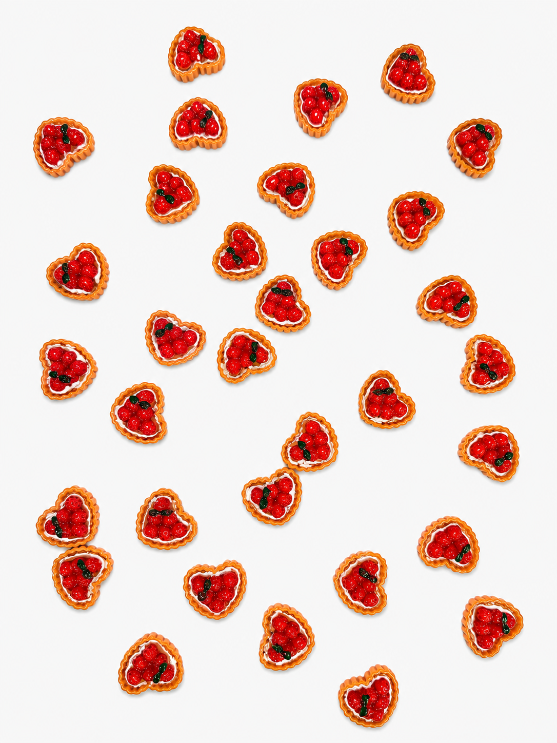 Heart-shaped cherry pie resin charms with golden crusts - 20 piece pack