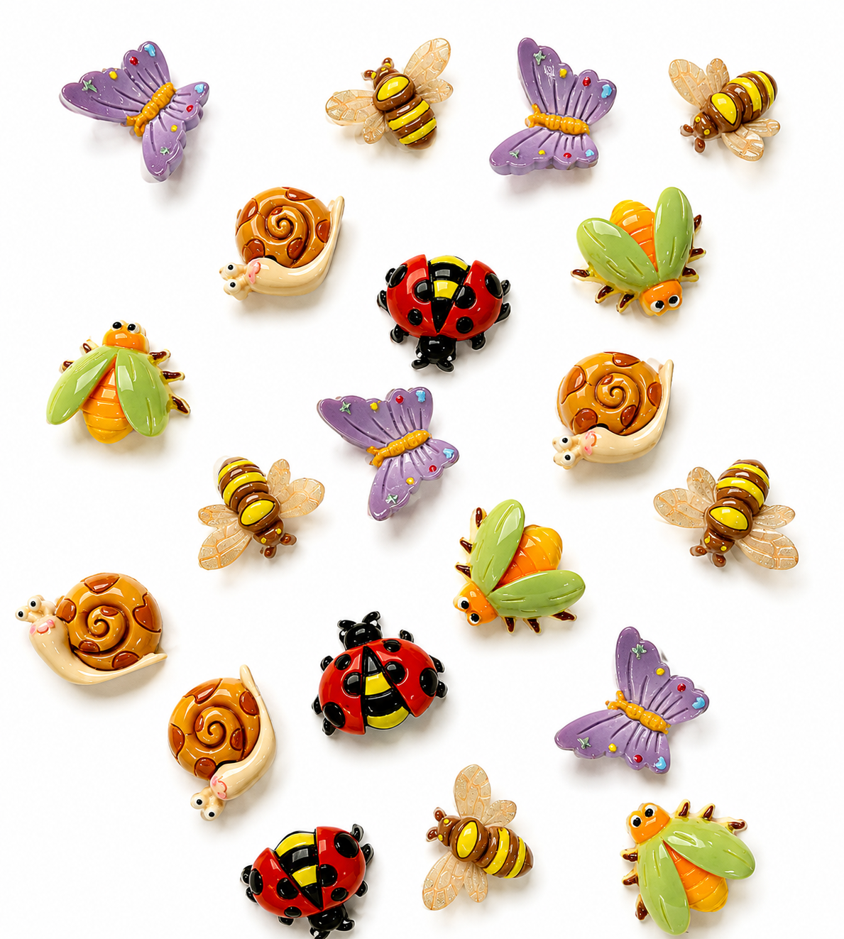 Hand-painted garden bug resin charms - butterflies, bees, ladybirds and snails - 10 piece pack