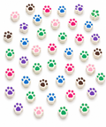 Colourful paw print resin charms on white - 10 piece pack
