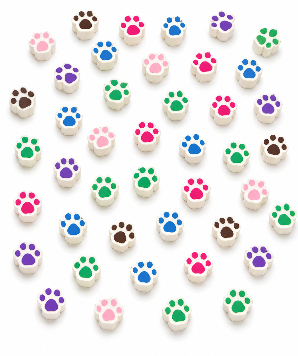 Colourful paw print resin charms on white - 10 piece pack