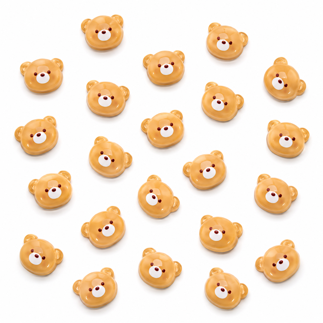 Glossy honey-brown teddy bear face resin charms - 20 piece pack